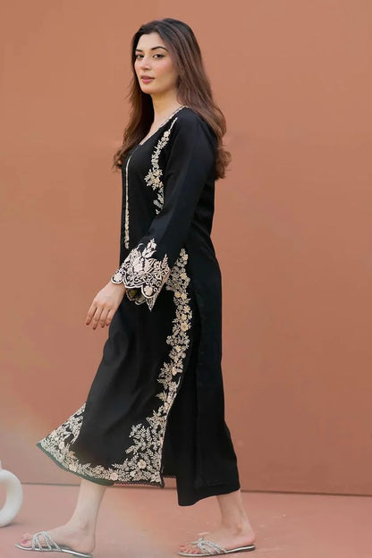 LAJWANTI-2PC DHANAK EMBROIDERED SHIRT WITH DHANAK EMBROIDERED SLEEVES-ADR-118