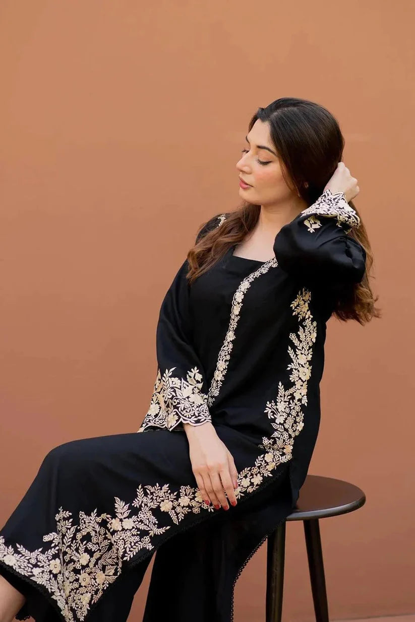 LAJWANTI-2PC DHANAK EMBROIDERED SHIRT WITH DHANAK EMBROIDERED SLEEVES-ADR-118