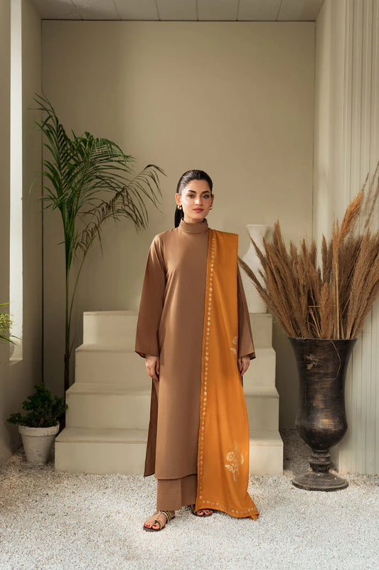 KASTOOR-3PC DHANAK SHIRT WITH WOOL PRINTED SHAWL AND TROUSER-ADR-3414