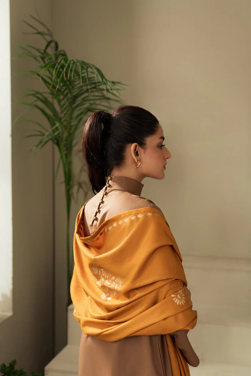KASTOOR-3PC DHANAK SHIRT WITH WOOL PRINTED SHAWL AND TROUSER-ADR-3414