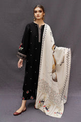 URGE-3PC DHANAK EMBROIDERED SHIRT WITH COUTRAI PRINTED SHAWL AND EMB TROUSER-ADR-4073