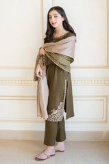 AISLING-3PC DHANAK EMBROIDERED SHIRT WITH COURTRAI PRINTED SHAWL & TROUSER-ADR-4143