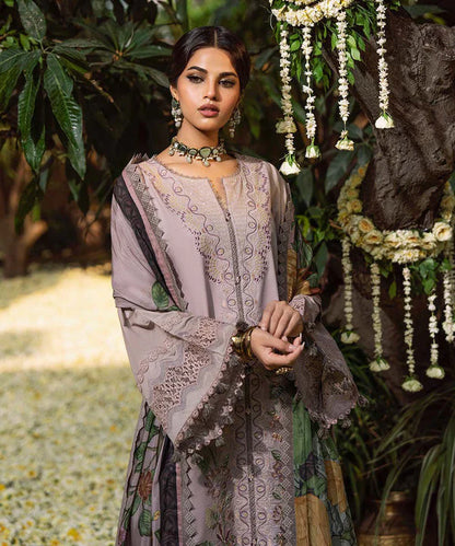 SAPPHIRE-3PC LAWN EMBROIDERED SHIRT WITH MONARK PRINTED DUPATTA AND TROUSER-ADR-3824