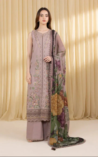 SAPPHIRE-3PC LAWN EMBROIDERED SHIRT WITH MONARK PRINTED DUPATTA AND TROUSER-ADR-3824