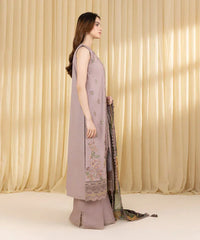 SAPPHIRE-3PC DHANAK EMBROIDERED SHIRT WITH COURTRAI WOOL PRINTED SHAWL AND EMB TROUSER-ADR-4100