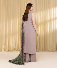 SAPPHIRE-3PC DHANAK EMBROIDERED SHIRT WITH COURTRAI WOOL PRINTED SHAWL AND EMB TROUSER-ADR-4100