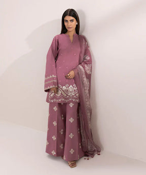 SAPPHIRE- 3PC DHANAK EMBROIDERED SHIRT WOOL PRINT SHAWL -ADR-3300