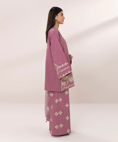 SAPPHIRE-3PC DHANAK EMBROIDERED SHIRT COUTRAI PRINTED SHAWL & EMB TROUSER-ADR-4055
