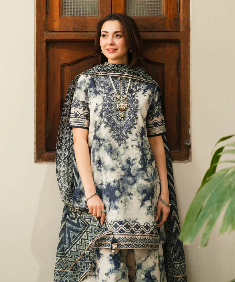 SAPPHIRE-3PC LAWN EMBROIDERED PRINTED SHIRT WITH CHIFFON PRINT DUPATTA AND PRINT TROUSER