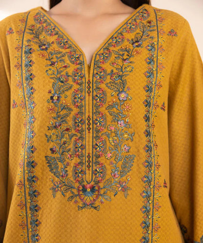 SAPPHIRE- 3PC DHANAK EMBROIDERED SHIRT WITH DHANAK EMBROIDERED SHAWL AND TROUSER-ADR-4071