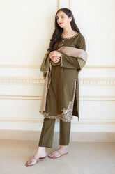 AISLING - 3PC DHANAK EMBROIDERED SHIRT- WITH COUTURE SHAWAL AND TROUSER-ADR-3172