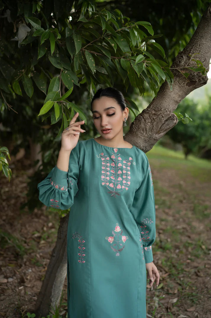 HANA- 2PC DHANAK EMBROIDERED SHIRT WITH DHANAK EMBROIDERED SLEEVES-ADR-3370