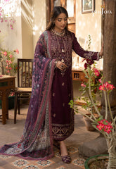 ASIM JOFA-3PC DHANAK EMBROIDRED SHIRT WITH COURTRAI PRINTED SHAWL AND TROUSER-ADR-4252