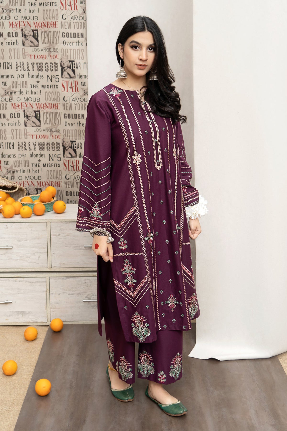 URGE- 3PC LAWN EMBROIDERED SHIRT WITH DIAMOND PRINTED DUPATTA AND EMB TROUSER-ADR-2786