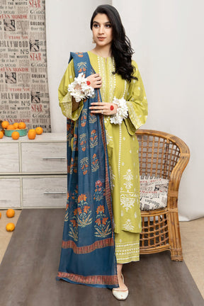 URGE- 3PC LAWN EMBROIDERED SHIRT WITH MONARK PRINTED DUPATTA AND EMB TROUSER-ADR-3600