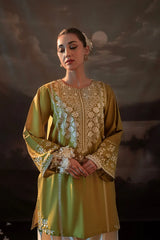URGE-2PIECE DHANAK EMBROIDERED SHIRT WITH DHANAK EMB TROUSER-ADR-15038