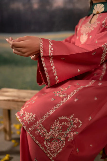 URGE-3PC DHANAK EMBROIDERED SHIRT WITH COURTRAI PRINTED SHAWL AND EMB TROUSER-ADR-4203