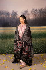 URGE-3PC DHANAK EMBROIDERED SHIRT WITH COUTRAI WOOL PRINTED SHAWL AND EMB TROUSER-ADR-4086