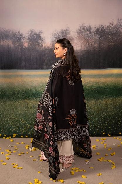 URGE-3PC DHANAK EMBROIDERED SHIRT WITH COUTRAI WOOL PRINTED SHAWL AND EMB TROUSER-ADR-4086