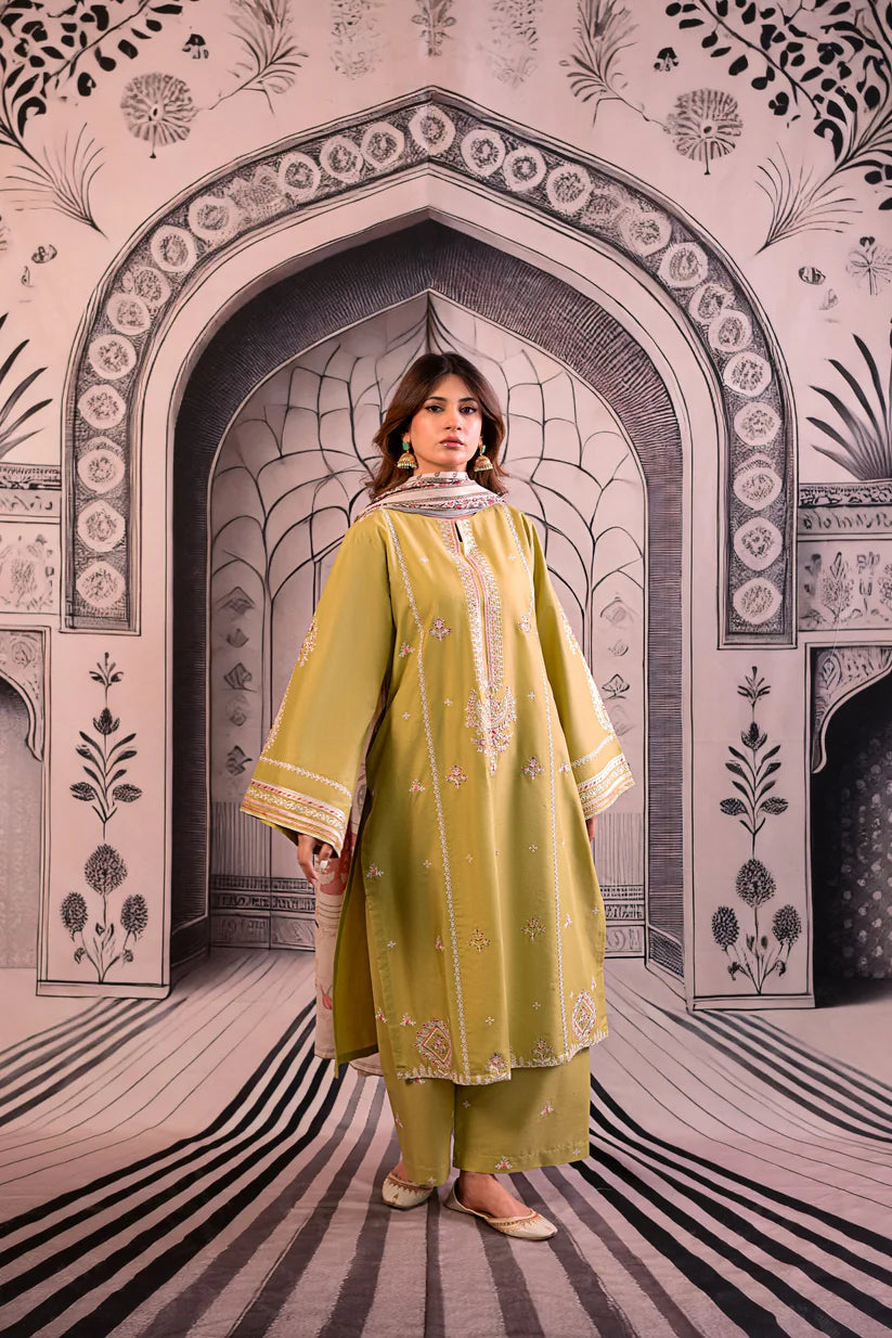 URGE - 3PC LAWN EMBROIDERED SHIRT WITH MONARK PRINTED DUPATTA AND EMB TROUSER - ADR-3788