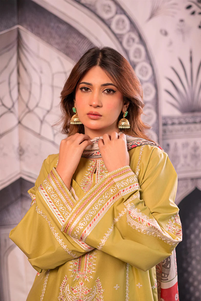 URGE - 3PC LAWN EMBROIDERED SHIRT WITH MONARK PRINTED DUPATTA AND EMB TROUSER - ADR-3788