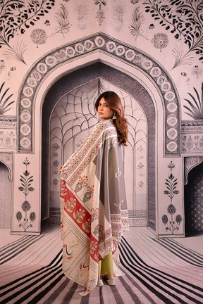 URGE - 3PC LAWN EMBROIDERED SHIRT WITH MONARK PRINTED DUPATTA AND EMB TROUSER - ADR-3788