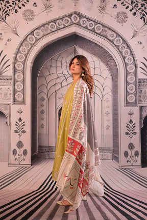 URGE - 3PC LAWN EMBROIDERED SHIRT WITH MONARK PRINTED DUPATTA AND EMB TROUSER - ADR-3788