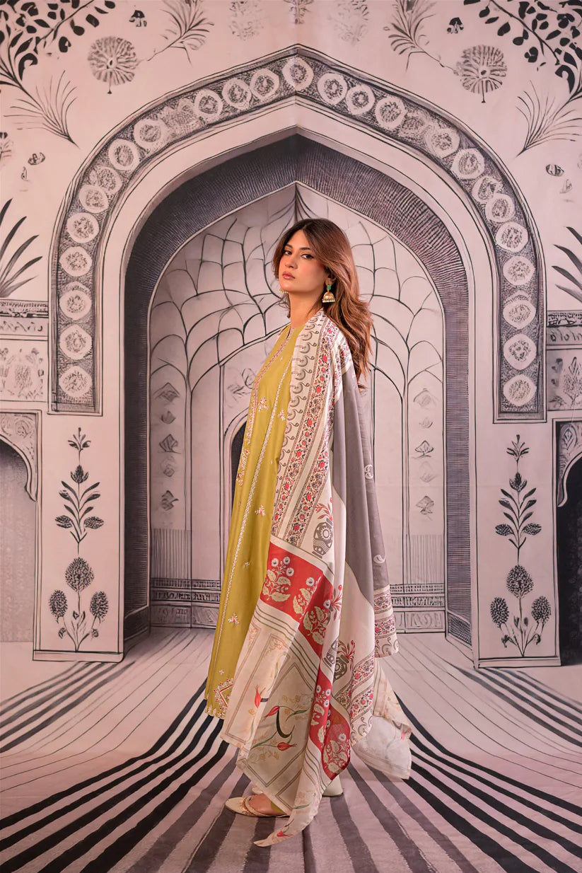 URGE - 3PC LAWN EMBROIDERED SHIRT WITH MONARK PRINTED DUPATTA AND EMB TROUSER - ADR-3788