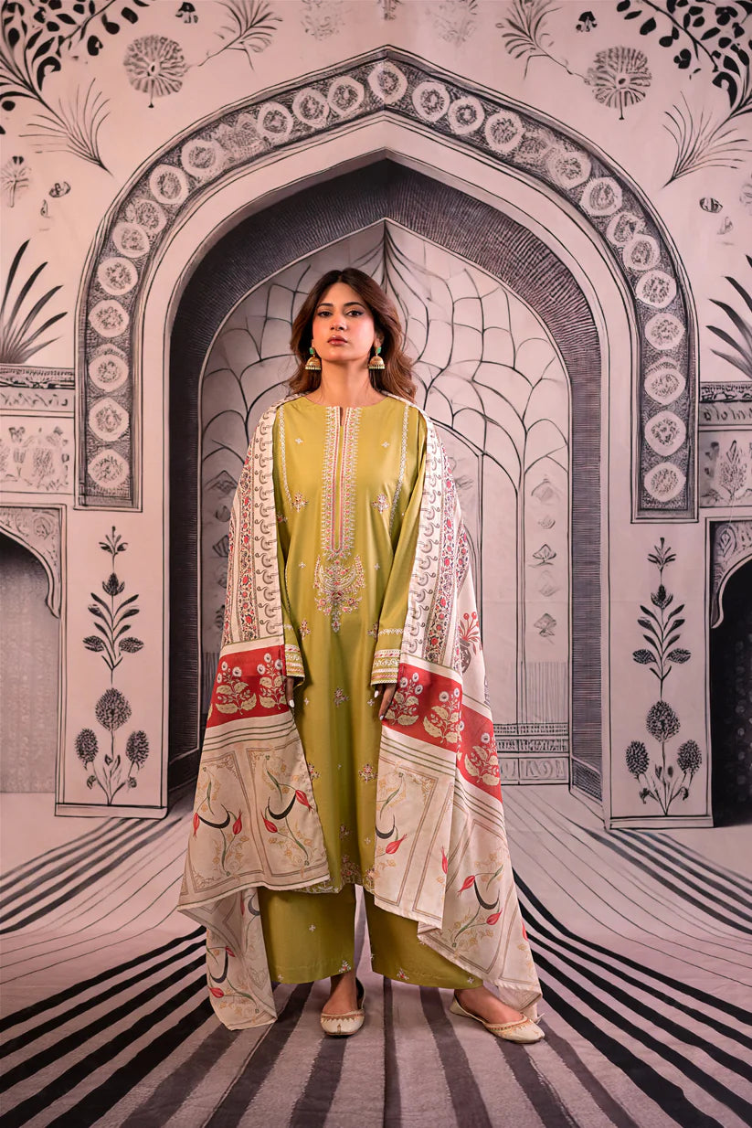 URGE - 3PC LAWN EMBROIDERED SHIRT WITH MONARK PRINTED DUPATTA AND EMB TROUSER - ADR-3788