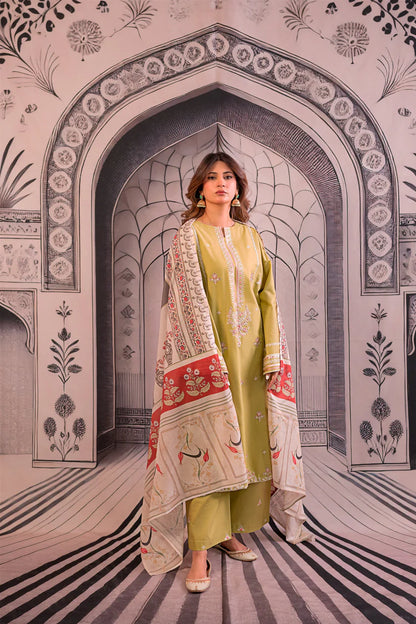 URGE - 3PC LAWN EMBROIDERED SHIRT WITH MONARK PRINTED DUPATTA AND EMB TROUSER - ADR-3788