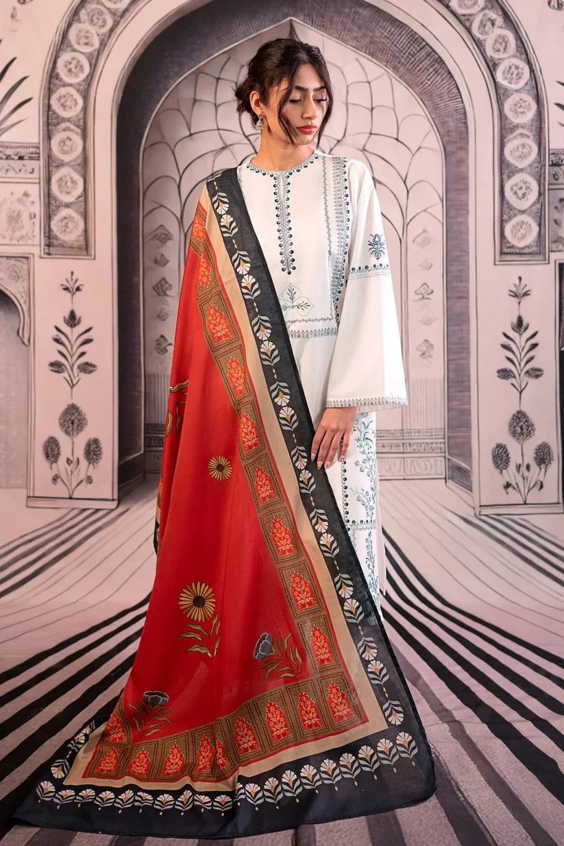 URGE - 3PC LAWN EMBROIDERED SHIRT WITH MONARK PRINTED DUPATTA AND EMB TROUSER -ADR-3758