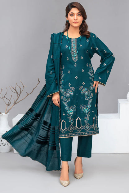 ADR-3PC Dhanak Embroidered Shirt with Velvet Dhanak Shawl and Trouser-ADR-Z