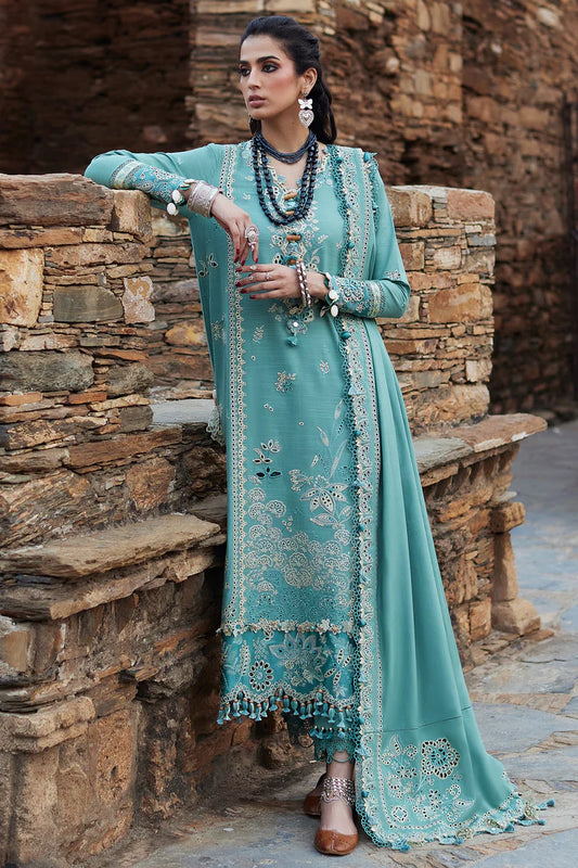 ELAN-3PC DHANAK CHIKAN EMBROIDERED SHIRT WITH DHANAK EMBROIDRED SHAWL & TROUSER -ADR-4239