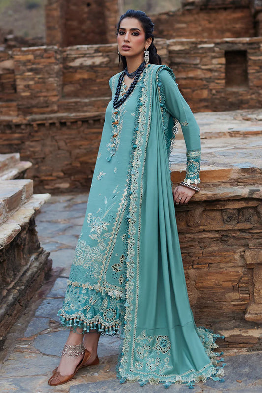 ELAN-3PC DHANAK CHIKAN EMBROIDERED SHIRT WITH DHANAK EMBROIDRED SHAWL & TROUSER -ADR-4239