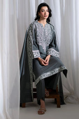 CROSS STITCH-3PC DHANAK EMBROIDERED SHIRT WITH DHANAK EMBROIDERED SHAWL AND TROUSER-ADR-5286