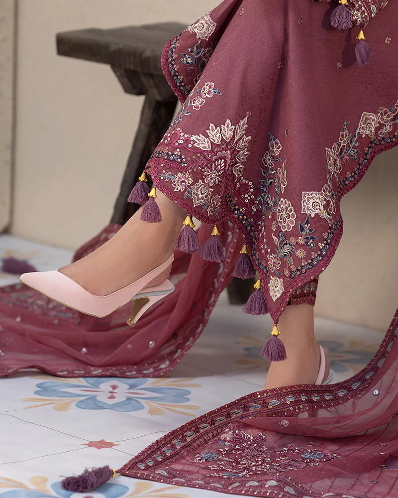 JADE-3PC LAWN SEQUENCE EMBROIDERED SHIRT WITH CHIFFON EMBROIDERED DUPATTA AND TROUSER-ADR-3744