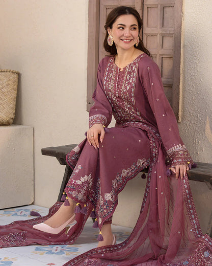 JADE-3PC DHANAK SEQUENCE EMBROIDERED SHIRT WITH CHIFFON EMBROIDERED DUPATTA AND TROUSER-ADR-4087