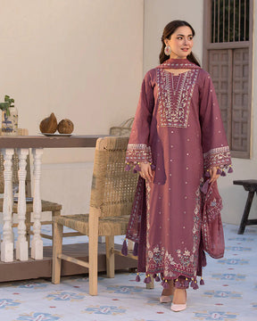 JADE-3PC LAWN SEQUENCE EMBROIDERED SHIRT WITH CHIFFON EMBROIDERED DUPATTA AND TROUSER-ADR-3744