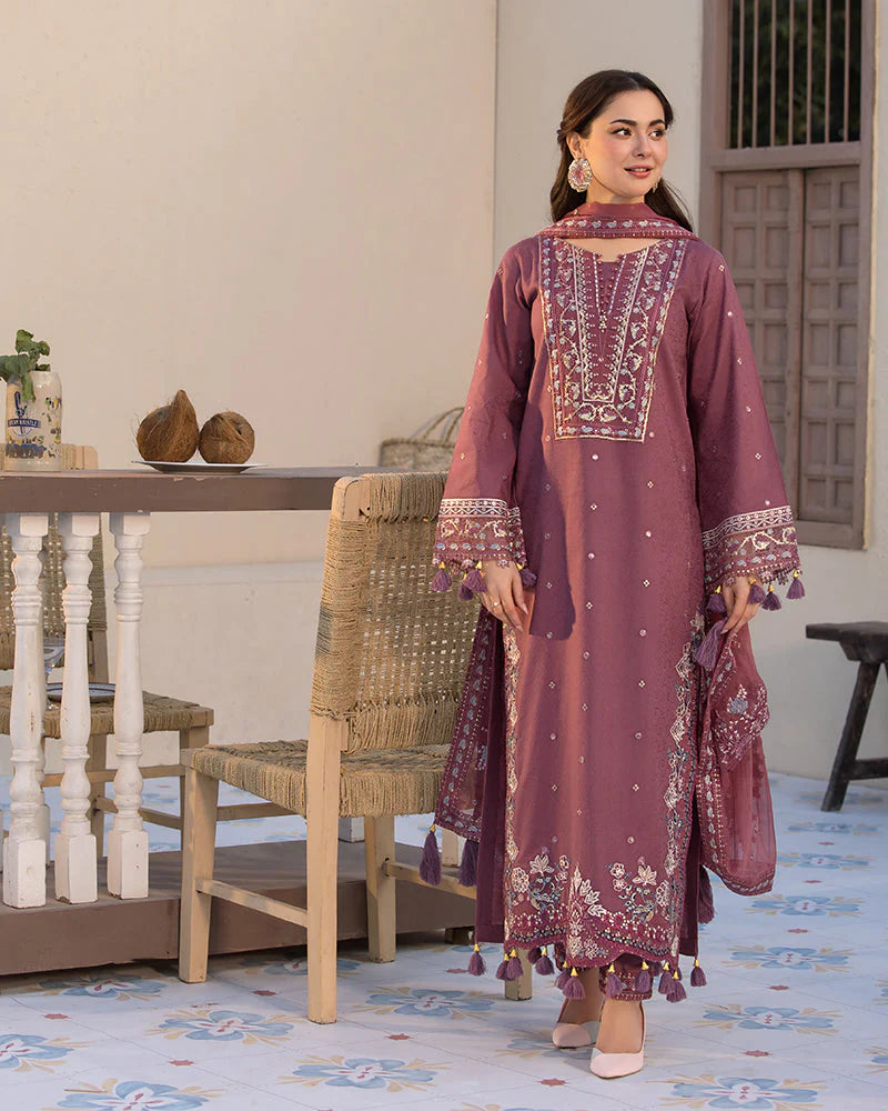 JADE-3PC LAWN SEQUENCE EMBROIDERED SHIRT WITH CHIFFON EMBROIDERED DUPATTA AND TROUSER-ADR-3744