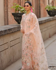 QALAMQAR-3PC LAWN CHIKAN EMBROIDERED SHIRT WITH KHADDI NET EMB DUPATTA AND TROUSER-ADR-4718