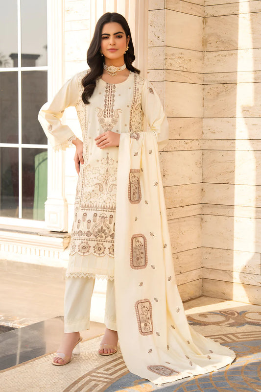 ADORE-3PC DHANAK EMBROIDERED SHIRT WITH DHANAK HEAVY CUTWORK EMBROIDERED SHAWL -1523