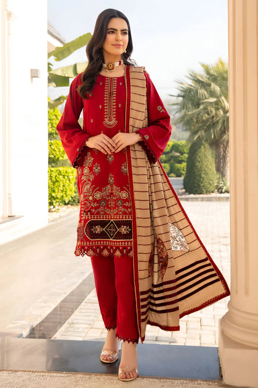 ADORE-3PC DHANAK CUTWORK EMBROIDERED SHIRT WITH HEAVY CUTWORK EMBROIDERED JACQUARD WOOL SHAWL -1524