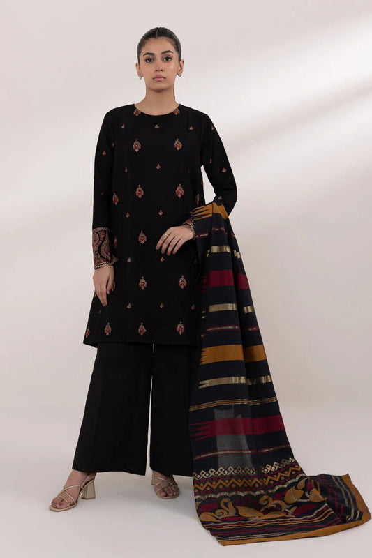 SAPPHIRE-3PC DHANAK EMBROIDERED SHIRT WITH COURTRAI PRINTED SHAWL AND TROUSER-ADR-4061