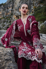 IMAGE-3PC DHANAK EMBROIDERED SHIRT WITH CHIFFON EMBROIDERED DUPATTA AND EMB TROUSER-ADR-4113