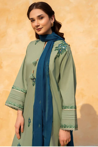LAZULI-3PC LAWN EMBROIDERED SHIRT WITH CHIFFON EMBROIDERED DUPATTA AND TROUSER-ADR