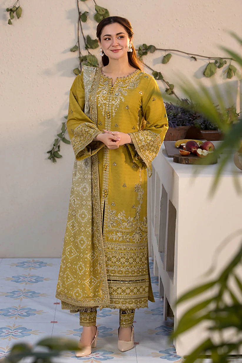JADE-3PC LAWN EMBROIDERED SHIRT WITH MONARK PRINT DUPATTA & TROUSER-ADR-3732