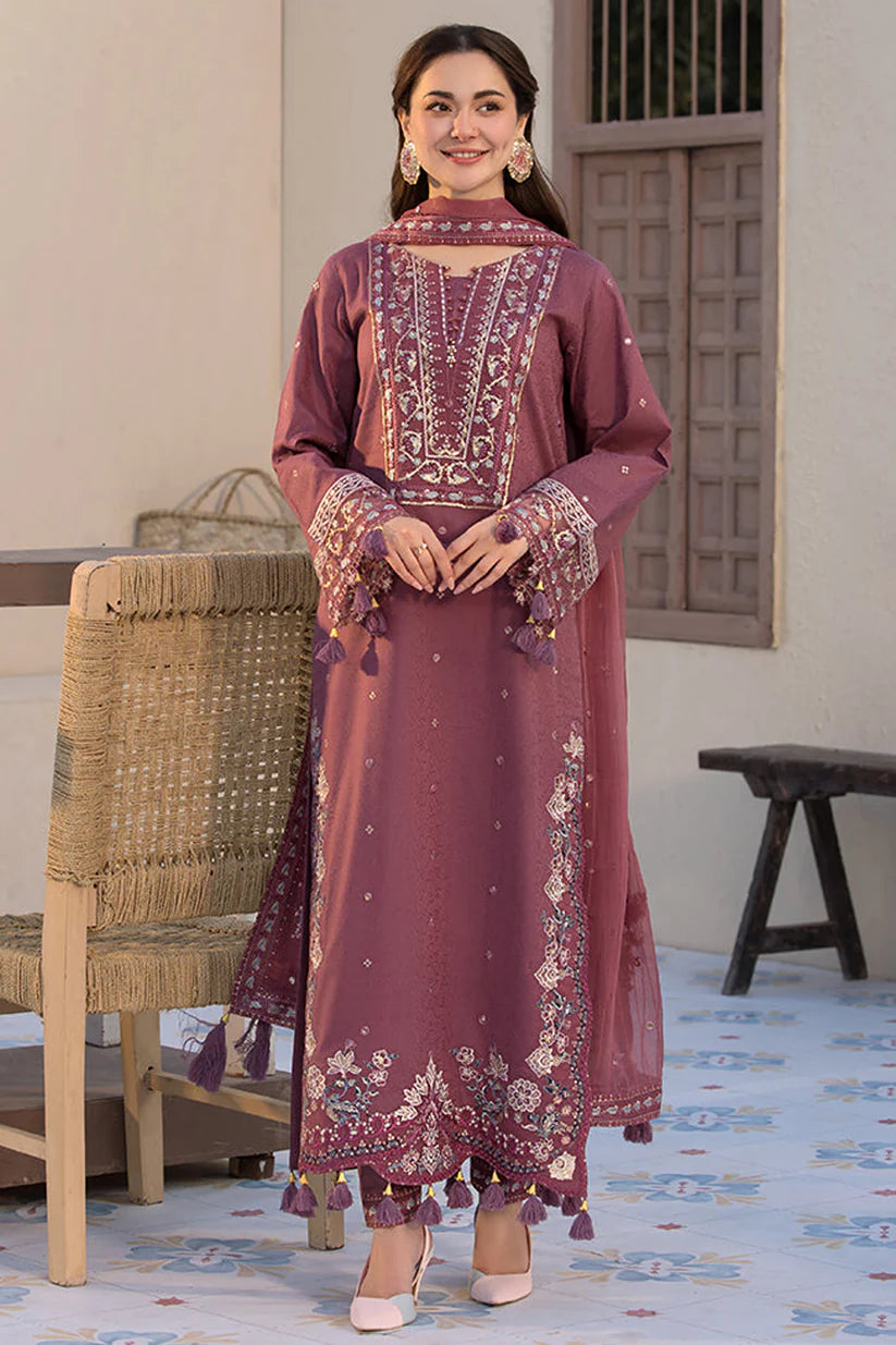 JADE-3PC LAWN SEQUENCE EMBROIDERED SHIRT WITH CHIFFON EMBROIDERED DUPATTA AND TROUSER-ADR-3744