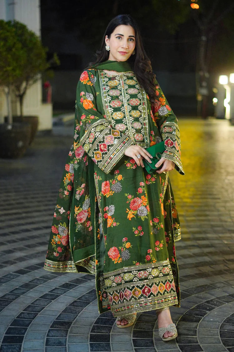 BAROQUE-3PC SHAMOZE SILK PRINTED EMBROIDERED SHIRT WITH SOFT SILK PRINTED EMB DUPATTA & PRINTED TROUSER-ADR-1739