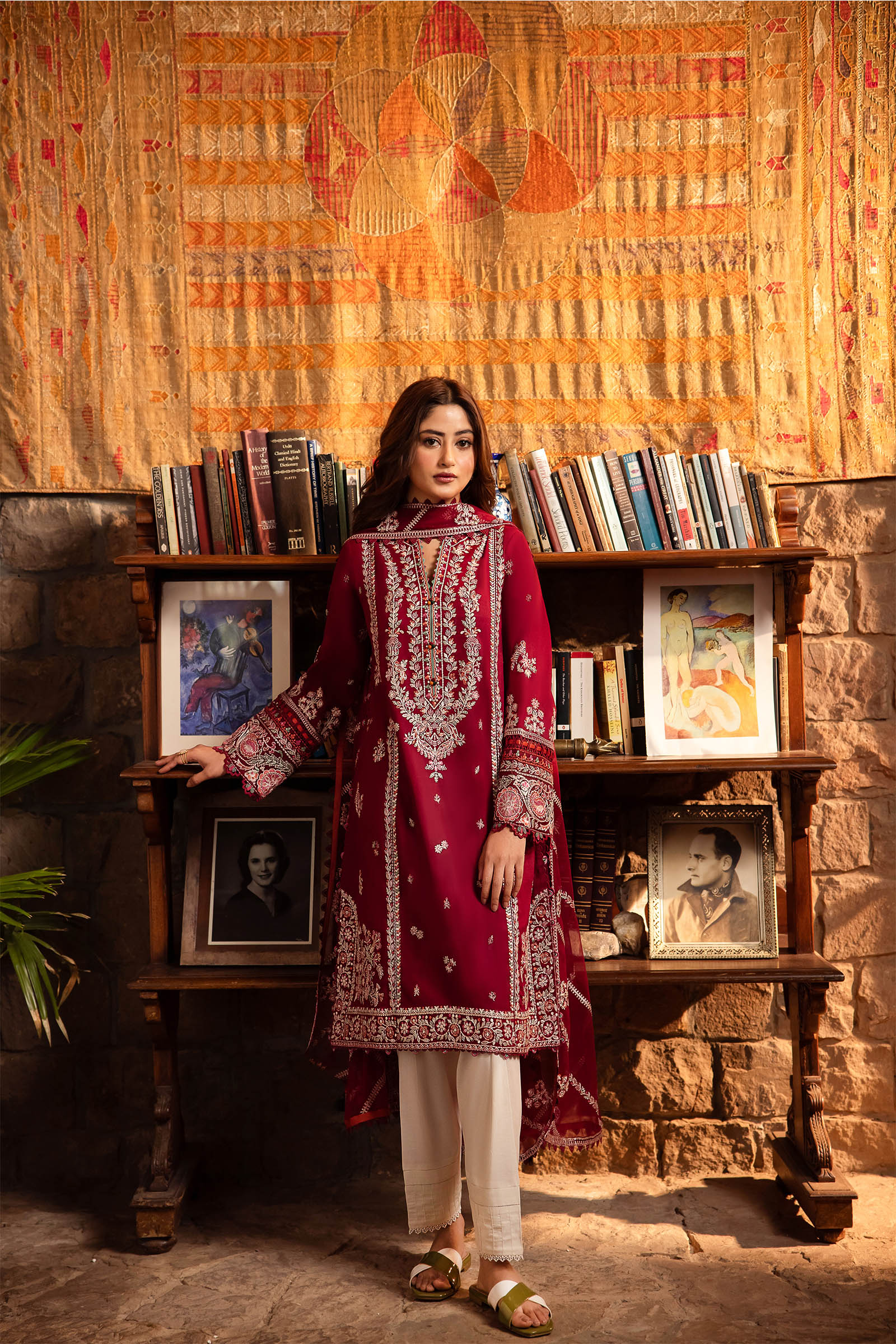 ZAHA- 3PC DHANAK EMBROIDERED SHIRT WITH BAMBER CHIFFON EMBROIDRED DUPATTA-ADR-4067