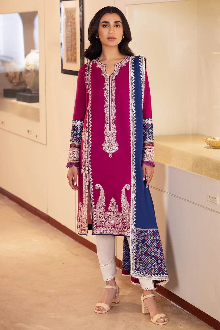 ZAHA - 3PC LAWN EMBROIDERED SHIRT WITH DIAMOND PRINTED DUPATTA AND TROUSER-ADR-2778